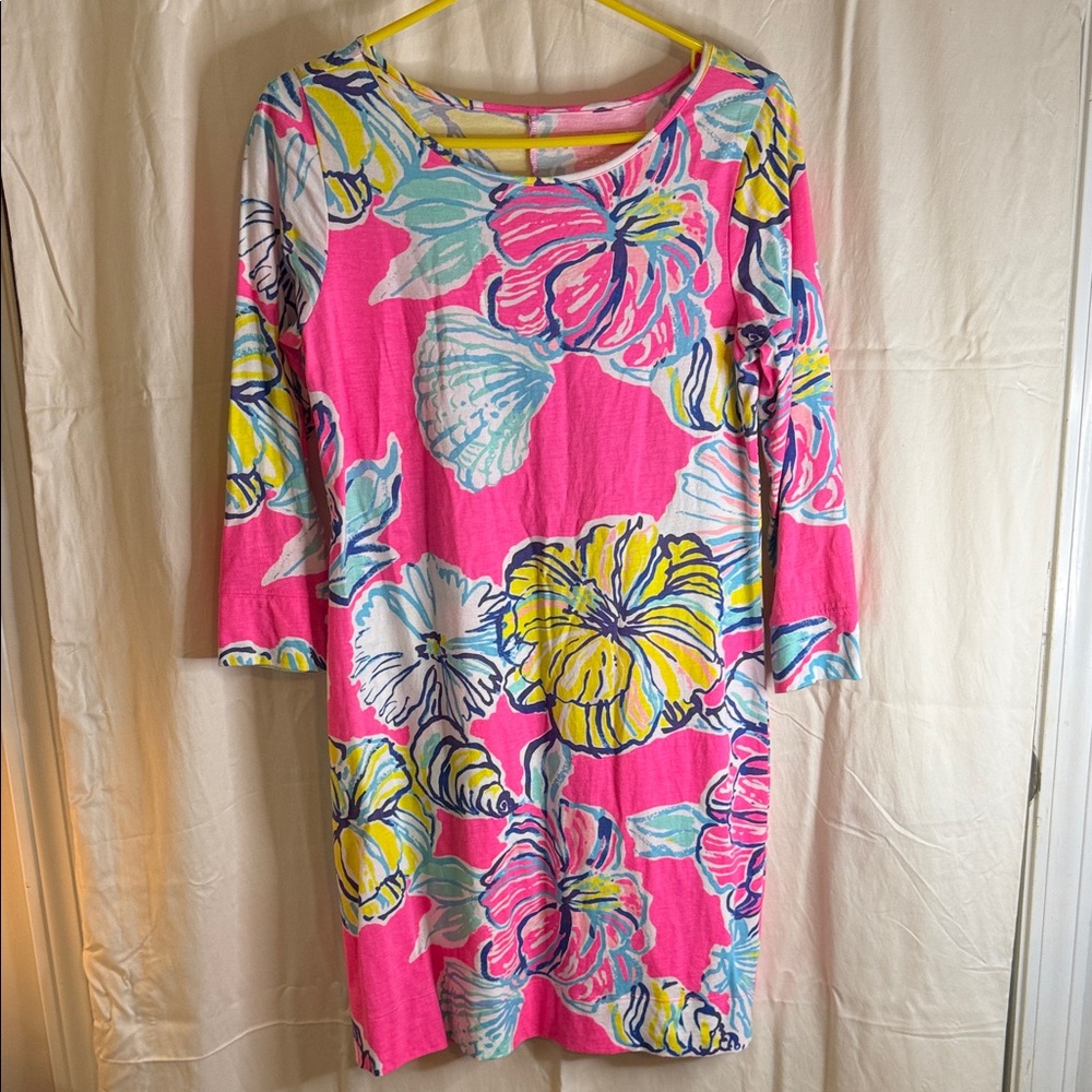Lilly Pulitzer Pink Tropical Floral Long Sleeve Shift Dress